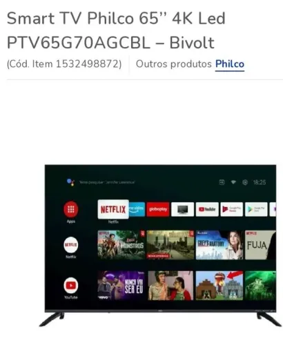 Smart TV Philco 65" 4K Led PTV65G70AGCBL Bivolt