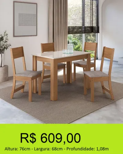 Mesa de jantar 4 cadeiras toque confortável-  Alto reforço