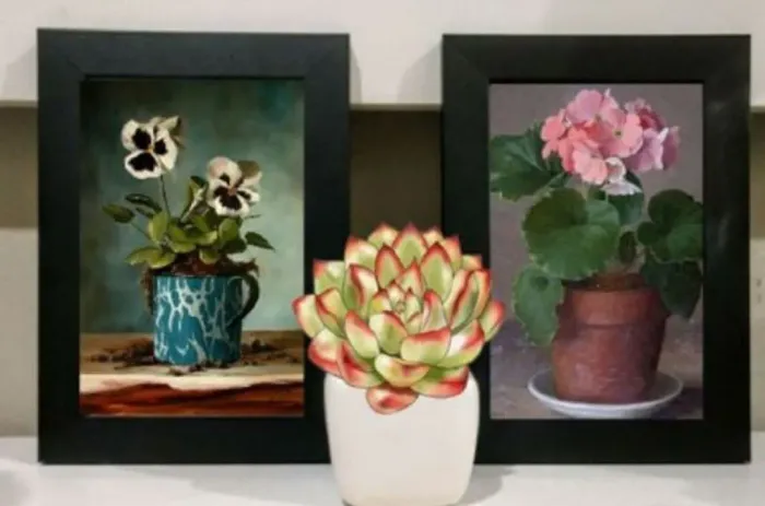 conjunto c/2 quadros decorativos flores coloridas tam 10 x 15cm