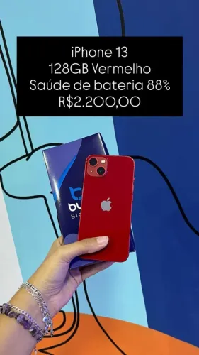 iPhone 13 / 128GB / Vermelho / Saúde de bateria 88% / R$ 2.200,00