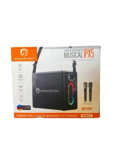 Caixa De Som Hmaston Rn03 120w Com Led Rgb/ 2 Microfone