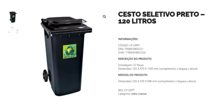 CONTAINER 120L COLOR S/PEDAL - PRETO CF120PT