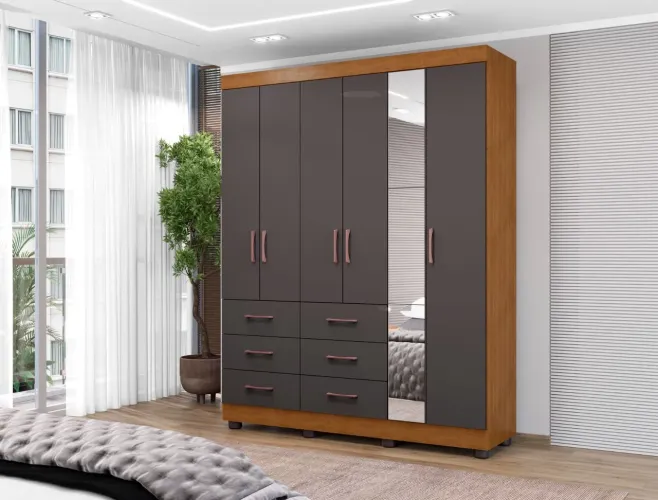 ROUPEIRO CASAL JOSIAS 100% MDF COM ESPELHO E 6 PORTAS