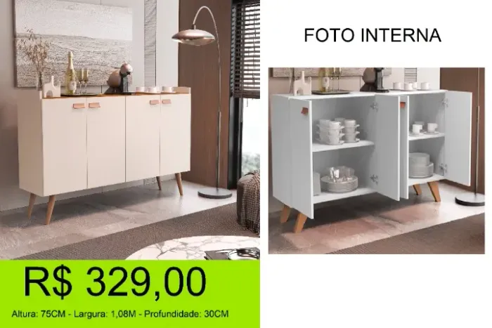 Aparador 4 portas com pés retrô