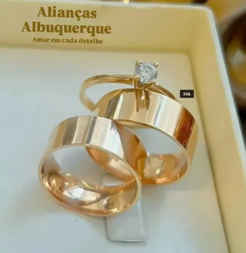 Kit trio Alianças de Casamento banhadas em Ouro 24k