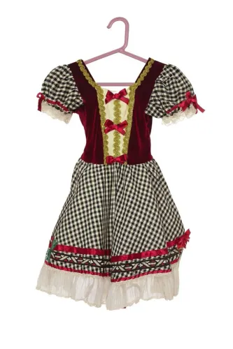 Vestido fantasia infantil teen festa junina xadrez Alice 38