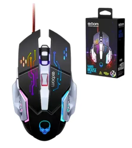 Mouse Gamer Usb Exbom MS-G280 6 Botões 4800Dpi Led Rgb Base De Metal
