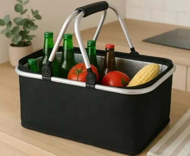 Cesta Térmica Dobrável Premium, Grande Capacidade com Alças Duplas, Ideal para Piquenique,