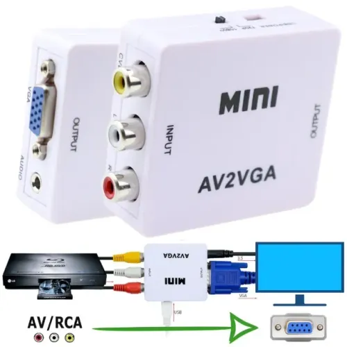 Mini Adaptador De Vídeo Rca Av Para Vga 1080p Conversor