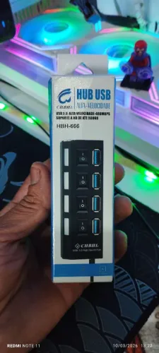 HUB USB 4 PORTAS 3.0 COM INTERRUPTOR RGB NOVO CHBHL
