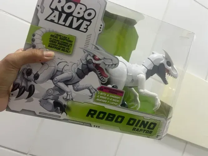 Dinossauro Robo alive raptor branco Novo