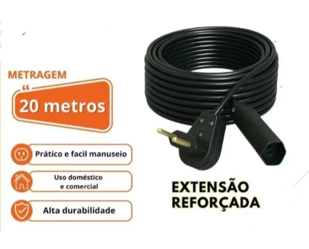 EXTENSÃO ELÉTRICA 20M CABO PP FIO 2X1 