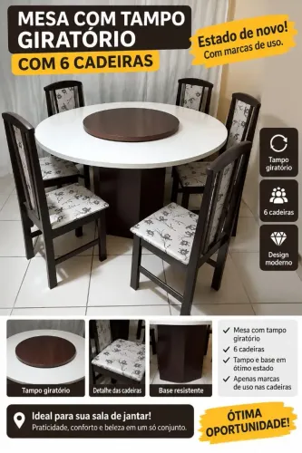 Mesa (com tampo ) e com 6 cadeiras