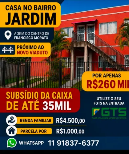 Casa com 2 quartos , bairro Jardim. Próximo ao centro de Francisco Morato!