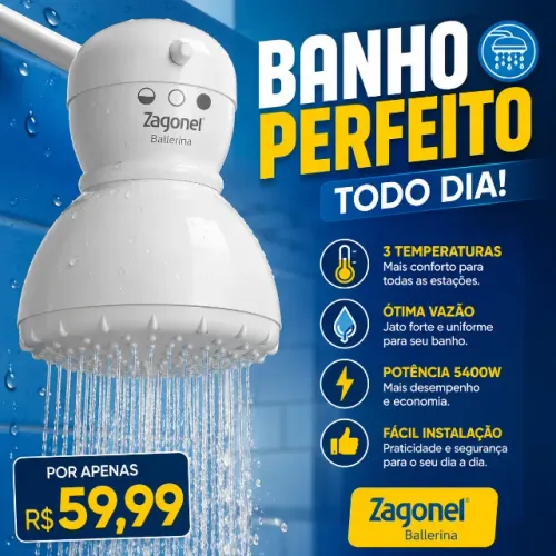 Ducha Zagonel Ballerina 5.400 W - 3 Temperaturas