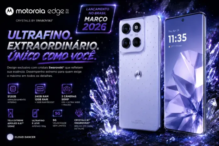 Smartphone Motorola Edge 70 Swarovski 512GB 12+12GB RAM 5G Snapdragon 7 Gen 4 AMOLED 120Hz