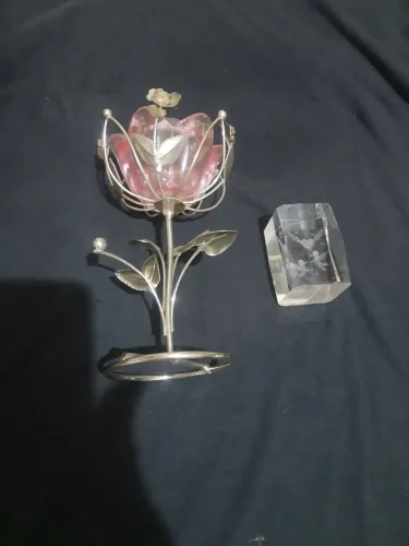 Flor cristal porta vela + cubo cristal laizer anjos