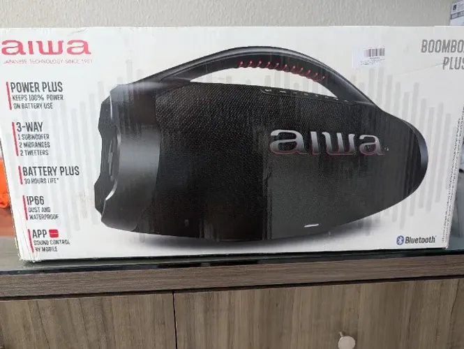 Caixa de Som Boombox Plus AIWA BBS-01-B 200W BT 30H IP66 USB Preto - Produto Novo Lacrado
