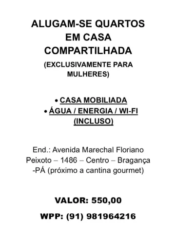 Quarto para alugar em casa compartilhada
