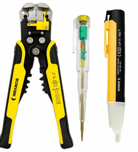Caneta Teste de Indução + Chave Teste + Alicate Desencapador Automático Bomvink