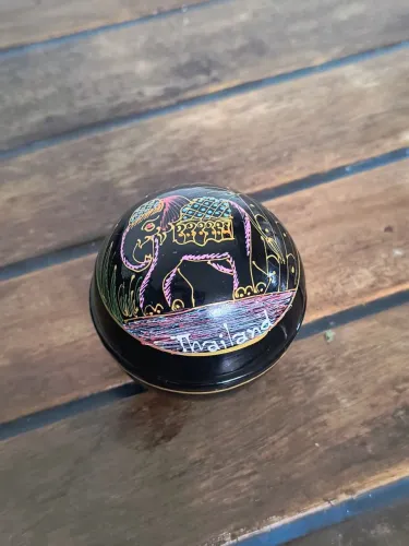porta jóias Tailândia elefante madeira pintado a mão artesanal antigo antiquario pote arte