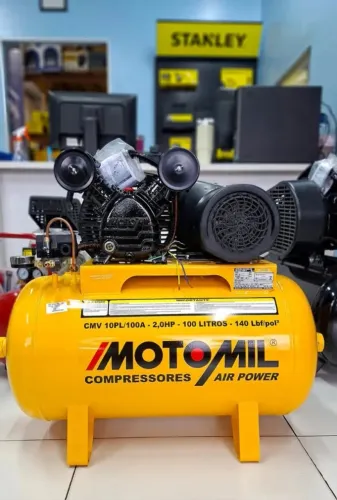 motocompressor motomil 10 pol/100a 2hp 100 litros 140 libras pow 127v entrega gratis