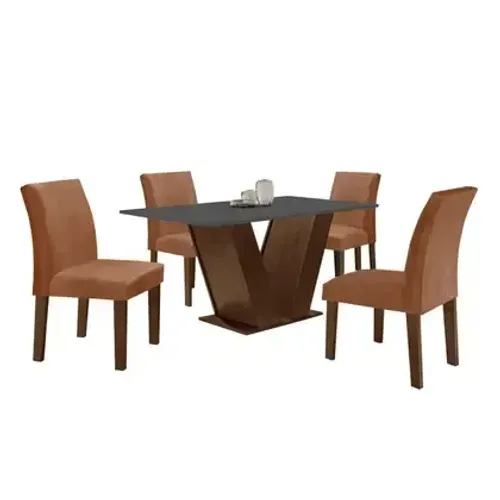 Mesa de Jantar com 4 Cadeiras Moderna Terracota