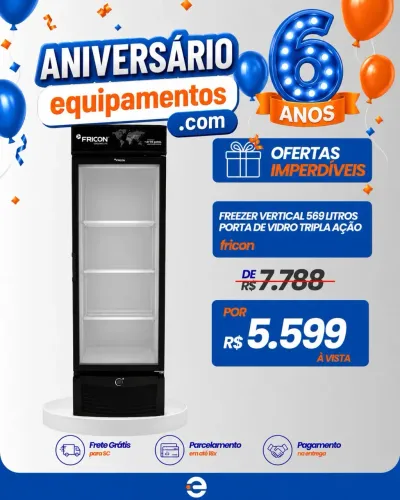 Conservador vertical 569 litros porta de vidro preto 