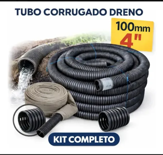 Tubo Drena Corrugada 100mm 25m Kit Manta Geotêxtil