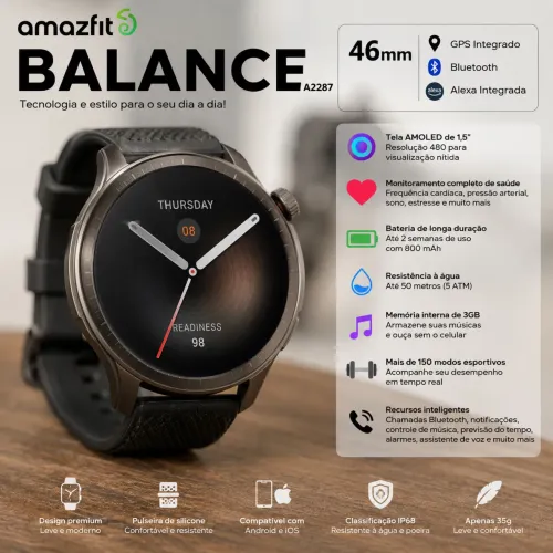 Smartwatch Amazfit Balance A2287 46mm GPS Alexa AMOLED