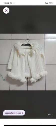 Casaco feminino infantil branco de tricô tamanho 3