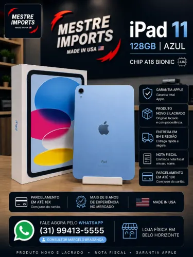 iPad 11 128GB Azul Novo Lacrado com Nota Fiscal