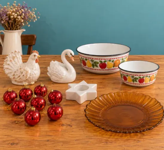 Kit com 7 peças diversas de cozinha e decoração