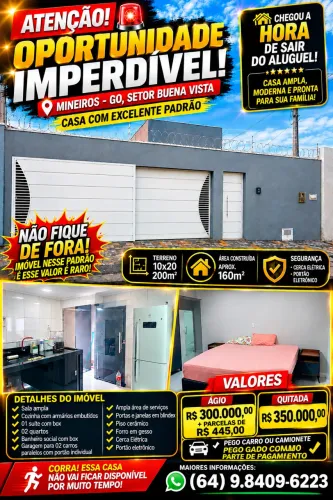 CASA A VENDA. ÁGIO OU QUITADA MINEIROS GO