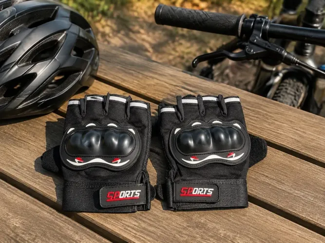 Luva Esportiva Meio Dedo com Proteção para Ciclismo e Moto