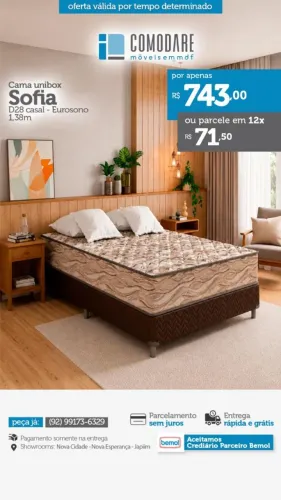 Cama Box Casal Sofia Eurosono 1,38m | Nova