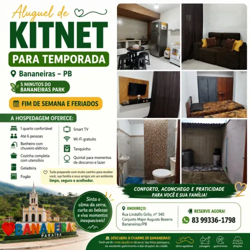 ALUGUEL DE KITNET PARA TEMPORADA EM BANANEIRAS/PB