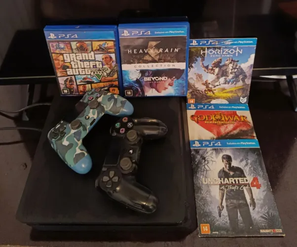 Ps4 slim + 6 jogos + 2 controles - Único dono