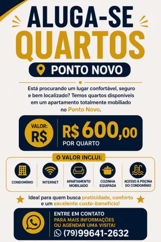 Quarto para alugar no Ponto Novo.
