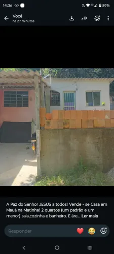 Vendo Casa em Mauá Magé (Matinha) 2 quartos,sala,cozinha e banheiro e área. Água boa poço