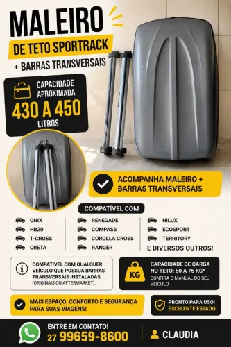 Maleiro de Teto SportRack + Barras Transversais - Excelente Estado