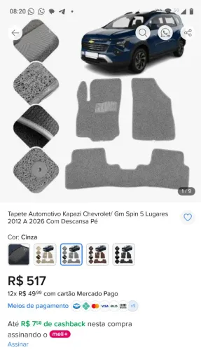 Tapete Kapazzi semi-novo Para Spin 7 lugares