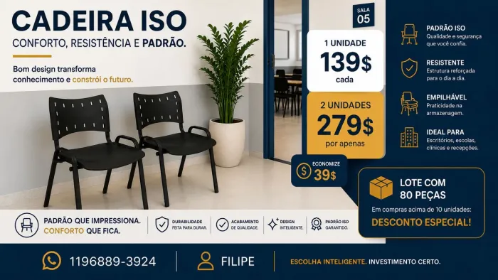 Lote 80 unidades Cadeiras padrão ISO pretas novas vendo avulso preço especial para o lote