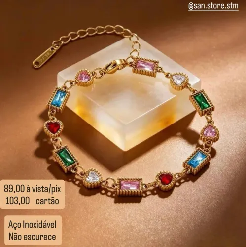 Pulseira com Pedrarias - Aço Inoxidável 
