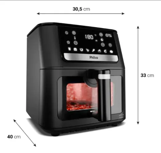 Air Fryer Philco 9,5L Visor Glass Redstone 1800W PAF95A 220V - NOVA