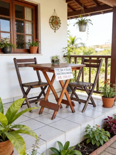 Mesa de Madeira com 2 Cadeiras de Madeira Maciça 