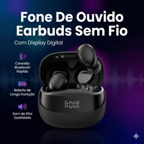 Fone de Ouvido Earbuds Sem Fio Com Display Digital PEI-P120 Sem Fio Display Digital