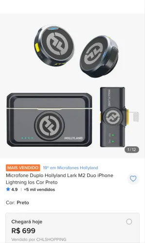 Microfone Sem fio - Hollyland Lark M2 Duo - entrada lightning