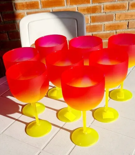 8 taças gin acrilico degrade fosco rosa amarelo premium embaladas
