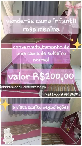 Cama Casinha Infantil Rosa Usada - Conservada